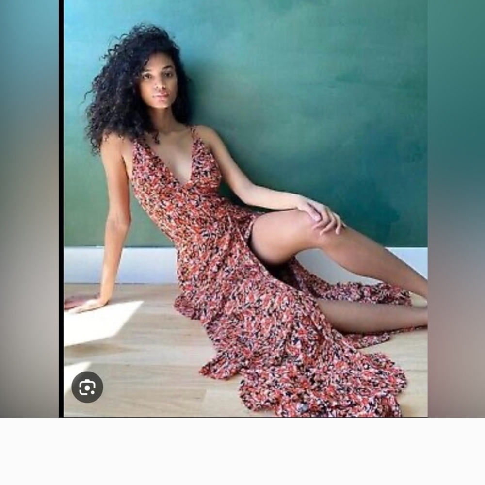 Free People Floral Maxi Dress in Rust and Black